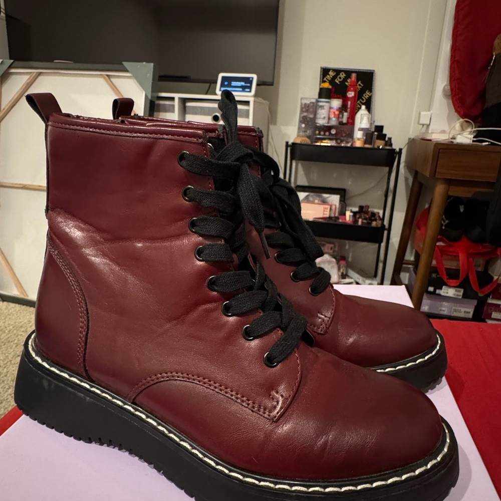 Madden Girl Burgundy Kurrt Lace-Up Combat Boots